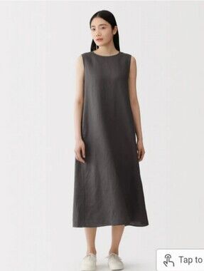 Sleeveless A-line Brown Linen Dress XS